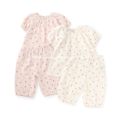 Japanese children's clothing pe#main puff sleeve double gauze pajamas 80-130cm girls' summer pajamas series 