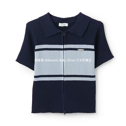 Lovetoxic Japanese Children's Clothing Zipper Cropped Top 140-160cm Girls Summer TOPS OUTERWEAR 