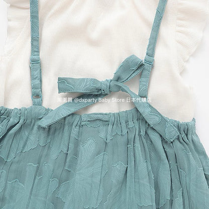 Japanese children's clothing pe#main top and suspender skirt set 80-130cm girls summer dress tops 