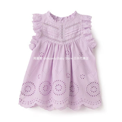 Japanese children's clothing pe#main lace hollow top 80-130cm girls summer TOPS 