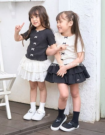 Japanese children's clothing Ly# mine bow top 100-150cm girls summer TOPS 