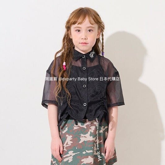 Japanese children's clothing X-girl Stages transparent shirt and suspenders two-piece set 110-140cm girls summer TOPS 