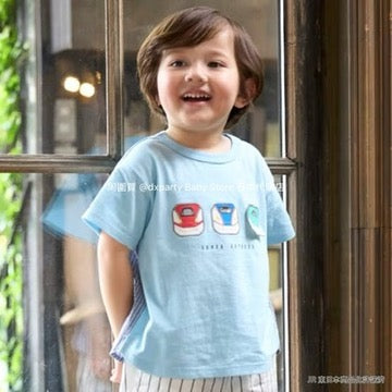 Japanese children's clothing pe#main x Shinkansen badge top 80-130cm boys' summer TOPS railway series 