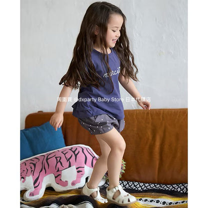 Japanese children's clothing pe#main amphibious quick-drying embroidered top 80-130cm girls summer TOPS summer swimsuit special edition 