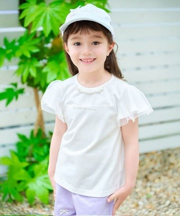 Japanese children's clothing aF#a325 mesh sleeve top 100-160cm girls summer TOPS 