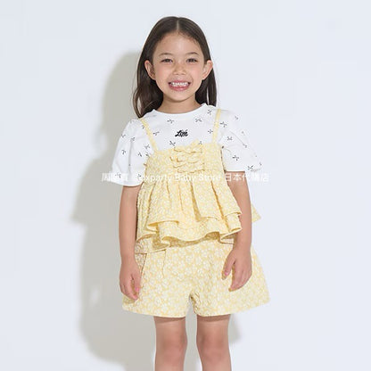 Japanese children's clothing Ly# mine tank top and shorts set 100-150cm girls summer TOPS PANTS 