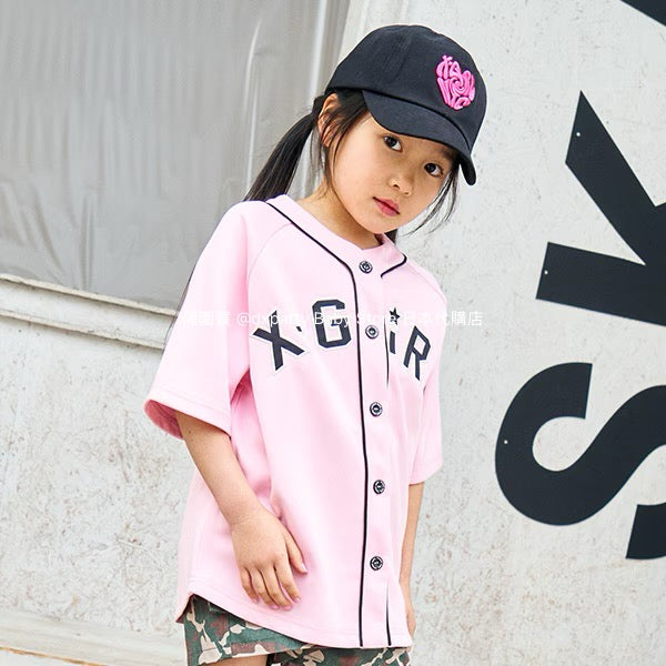 Japanese children's clothing X-girl Stages baseball style shirt 100-140cm girls summer TOPS 