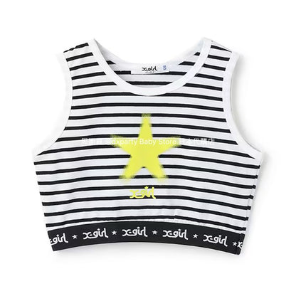 Japanese children's clothing X-girl Stages striped short vest 90-140cm girls summer TOPS 