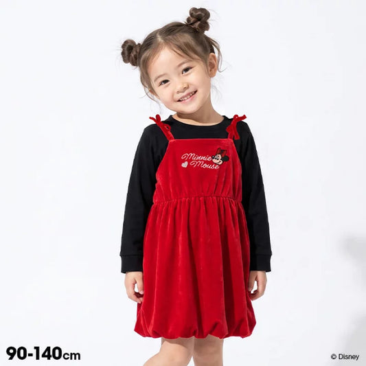 日本童裝 BDL x Disney 絲絨吊帶泡泡裙 90-140cm 女童款 秋季 DRESSES 聖誕紅/新年紅