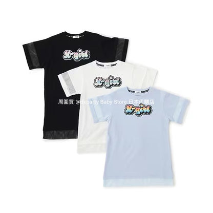 Japanese children's clothing X-girl Stages mesh patchwork dress 80-140cm girls summer dresses 