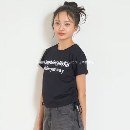 Lovetoxic Japanese Children's Clothing Waisted Short Top 140-170cm Girls Summer TOPS 