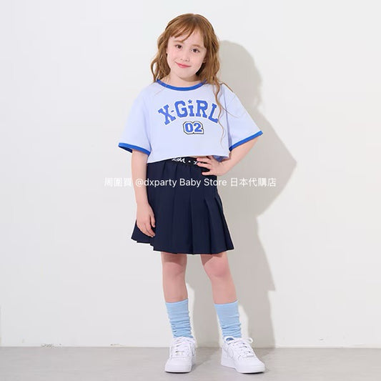 Japanese children's clothing X-girl Stages short top pleated skirt two-piece set 80-140cm girls summer TOPS SKIRTS 