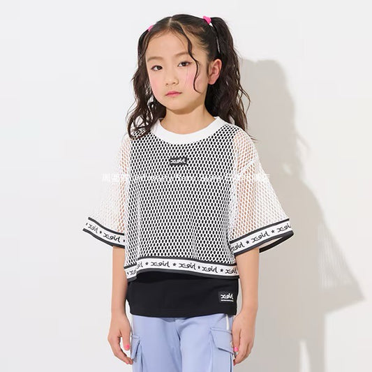 Japanese children's clothing X-girl Stages mesh top vest two-piece set 90-140cm girls summer TOPS 