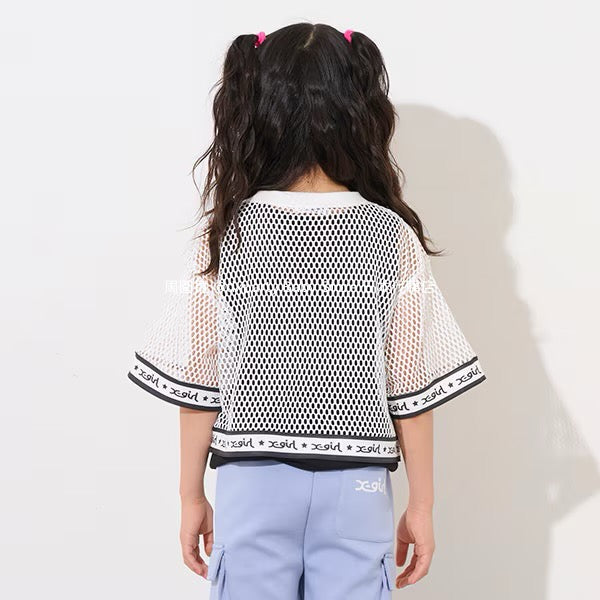 Japanese children's clothing X-girl Stages mesh top vest two-piece set 90-140cm girls summer TOPS 