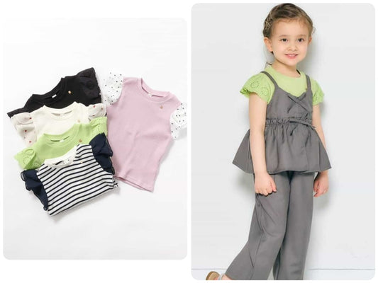 Japanese children's clothing apres les cours waffle lace ruffle top 80-140cm girls summer TOPS