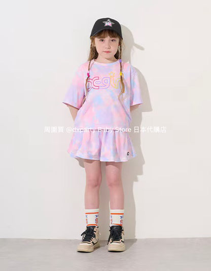 Japanese children's clothing X-girl Stages tie-dye top and culottes two-piece set 80-140cm girls' summer TOPS PANTS 