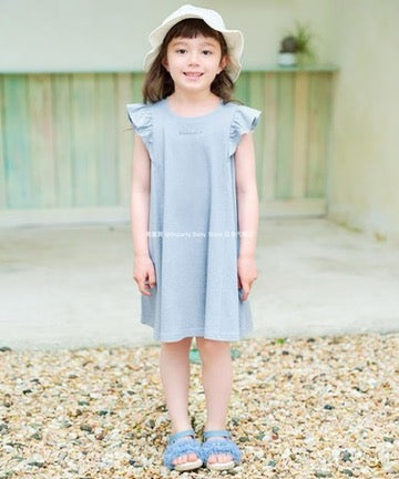 Japanese children's clothing aF#a325 small flying sleeve waist bow dress 90-160cm girls summer dresses 