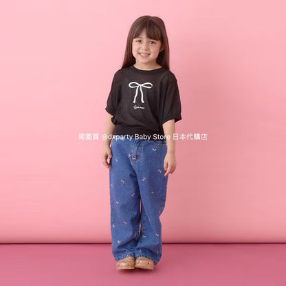 Japanese children's clothing Ly# mine bow print top 110-140cm girls summer TOPS 