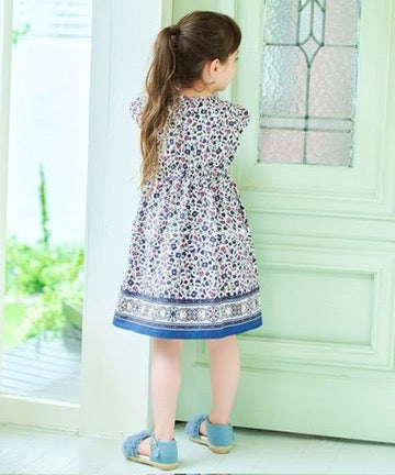 Japanese children's clothing aF#a325 small flying sleeve dress 90-160cm girls summer dresses 