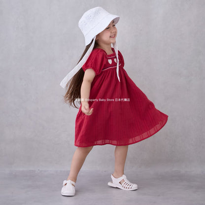 Japanese children's clothing pe#main Heart embroidered dress 80-130cm Girls' summer dresses 