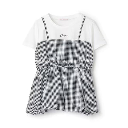 Lovetoxic Japanese children's clothing fake two-piece top 140-160cm girls summer TOPS 