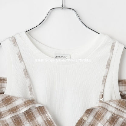 Lovetoxic Japanese children's clothing fake two-piece off-the-shoulder shirt 130-160cm girls summer TOPS 