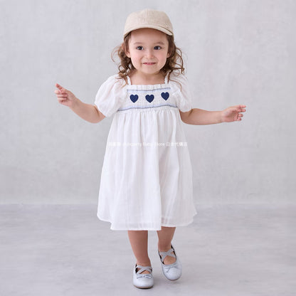Japanese children's clothing pe#main Heart embroidered dress 80-130cm Girls' summer dresses 