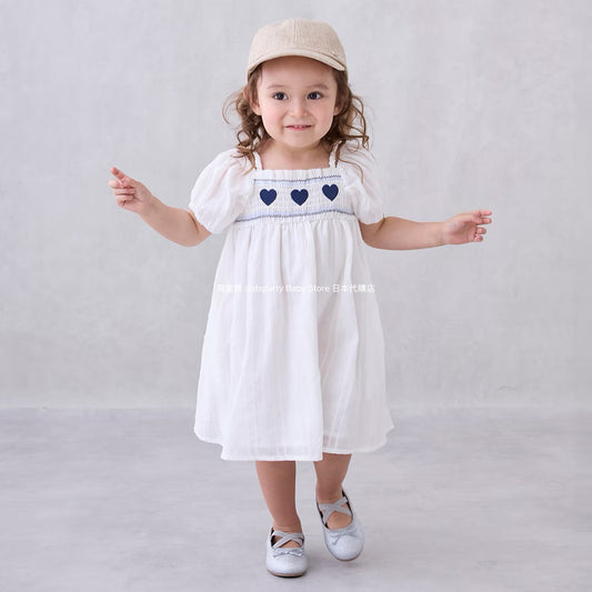 Japanese children's clothing pe#main Heart embroidered dress 80-130cm Girls' summer dresses 
