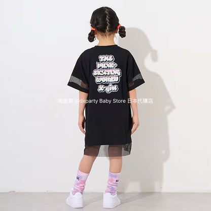 Japanese children's clothing X-girl Stages mesh patchwork dress 80-140cm girls summer dresses 