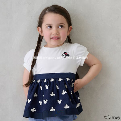 Japanese children's clothing pe#main x Disney patchwork top 80-130cm girls summer TOPS 