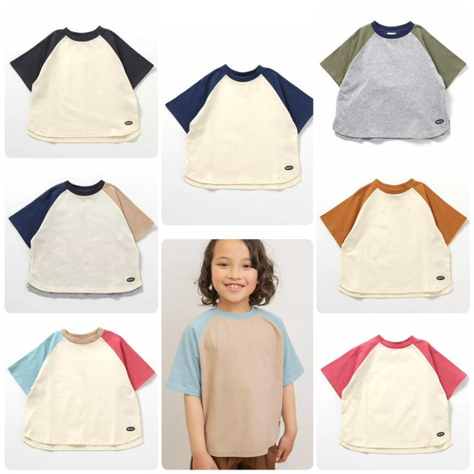 Japanese children's clothing BREEZE color block short-sleeved top 90-160cm boys/girls summer TOPS 