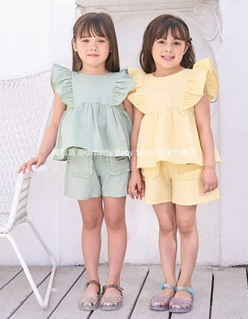 Japanese children's clothing Ly# mine ruffle sleeve top 100-150cm girls summer TOPS 