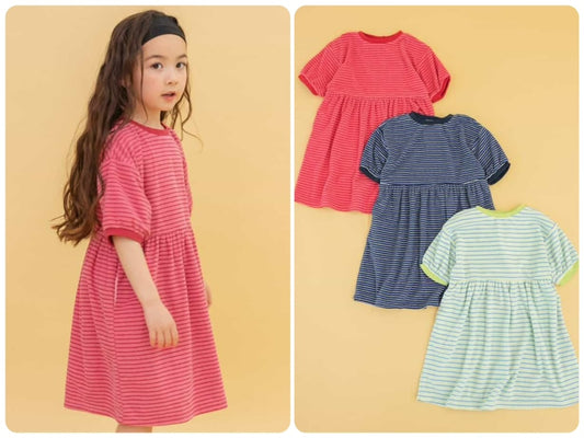 Japanese BREEZE Towel Stripe Dress 80-140cm Girls Summer Dresses 