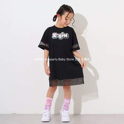 Japanese children's clothing X-girl Stages mesh patchwork dress 80-140cm girls summer dresses 