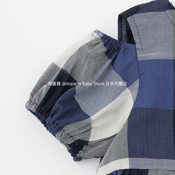 Japanese children's clothing pe#main off-the-shoulder checkered dress 80-130cm girls summer dresses 