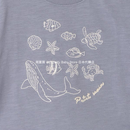 Japanese children's clothing pe#main Contact Cool Ocean Embroidery Top 80-130cm Boys/Girls Summer TOPS 