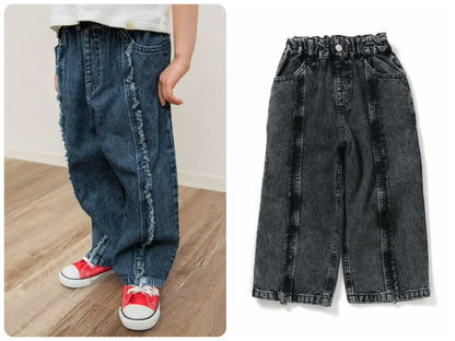 Japanese children's clothing BREEZE tassel denim straight pants 80-140cm girls summer PANTS 