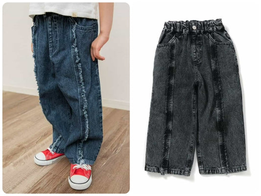 Japanese children's clothing BREEZE tassel denim straight pants 80-140cm girls summer PANTS 