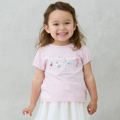 Japanese children's clothing pe#main contact cool embroidered top 80-130cm girls summer TOPS 