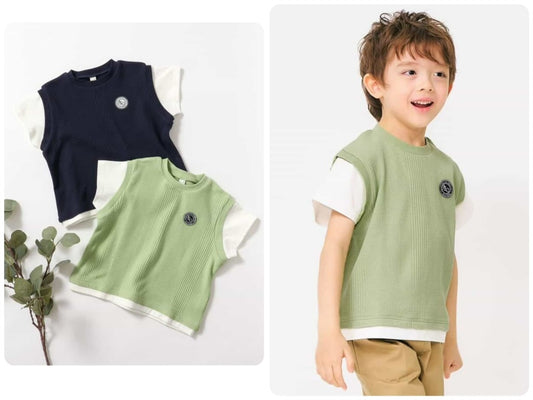 Japanese children's clothing apres les cours fake two-piece top 80-130cm boys' summer TOPS 