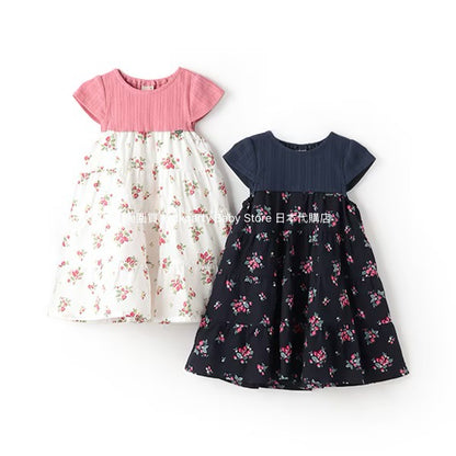 Japanese children's clothing pe#main patchwork dress 80-130cm girls summer dresses 