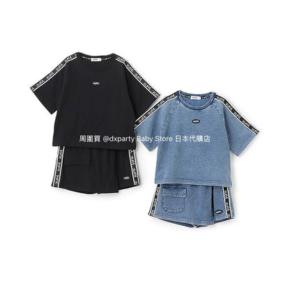 Japanese X-girl Stages Denim Two-Piece Set (80-140cm) for Girls (Summer TOPS PANTS) 