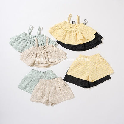Japanese children's clothing Ly# mine tank top and shorts set 100-150cm girls summer TOPS PANTS 