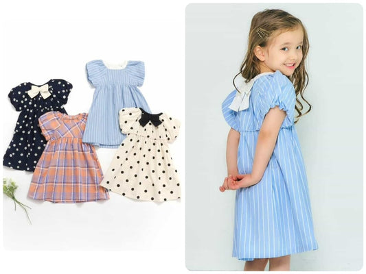 Japanese children's clothing apres les cours lantern sleeve bow dress 80-140cm girls summer dresses 