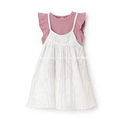 Japanese children's clothing pe#main top and suspender skirt set 80-130cm girls summer dress tops 