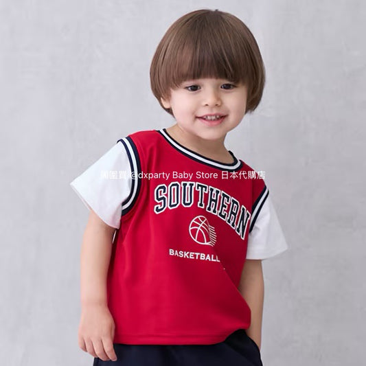 Japanese children's clothing pe#main contact cold fake two-piece basketball top 80-130cm boys' summer TOPS 