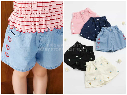 日本童裝 apres les cours 心型花花刺繡短褲 80-140cm 女童款 夏季 PANTS