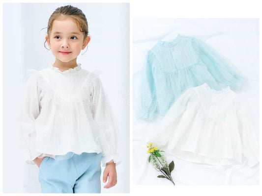 日本童裝 apres les cours 薄紗荷葉邊襯衫 80-140cm 女童款 春季 TOPS