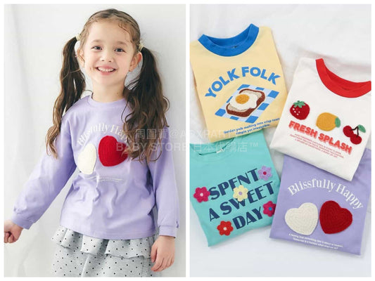 日本童裝 apres les cours 鉤針印花上衣 80-140cm 女童款 春季 TOPS