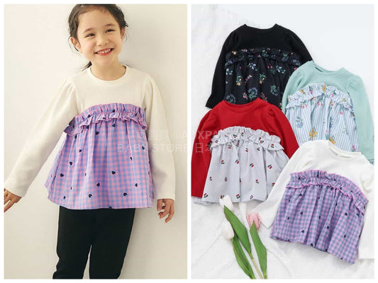 日本童裝 apres les cours 華夫格拼接上衣 80-140cm 女童款 春季 TOPS